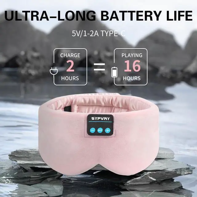 Alt view image 2 of 6 - Sleep Mask Bluetooth 5.4 Headphones Soft Wireless Headband Eye Mask Blackout with Microphone (Pink)