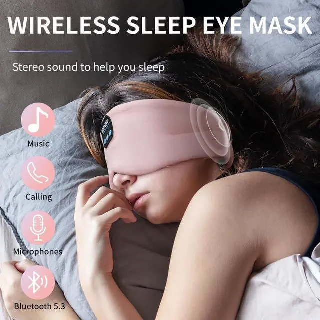 Alt view image 5 of 6 - Sleep Mask Bluetooth 5.4 Headphones Soft Wireless Headband Eye Mask Blackout with Microphone (Pink)