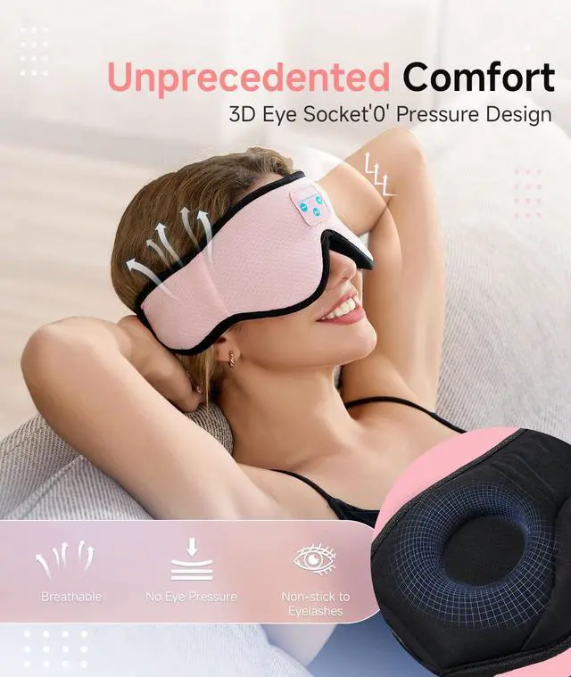 Alt view image 3 of 7 - Sleep Headphones, 3D Wireless Bluetooth Eye Mask, Sleeping Headphones Earbuds for Side Sleepers with Ultra-Thin Stereo Speakers, Suitable for Sleep Office Nap Travel Meditation Cool Gadgets