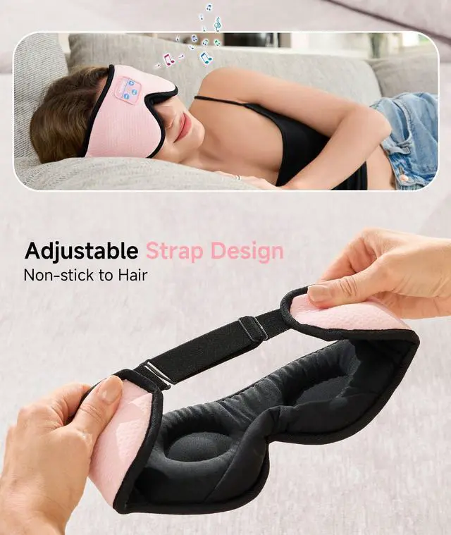 Alt view image 7 of 7 - Sleep Headphones, 3D Wireless Bluetooth Eye Mask, Sleeping Headphones Earbuds for Side Sleepers with Ultra-Thin Stereo Speakers, Suitable for Sleep Office Nap Travel Meditation Cool Gadgets
