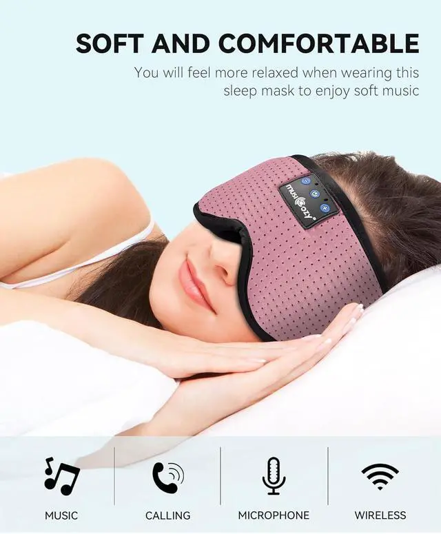 Alt view image 2 of 7 - Sleep Headphones, Bluetooth 5.4 Sleep Mask Headband Headphones Sleeping Eye Mask, Wireless Music Earbuds Earphones with HD Stereo Speakers for Side Sleepers, Cool Gadgets Unique Gift