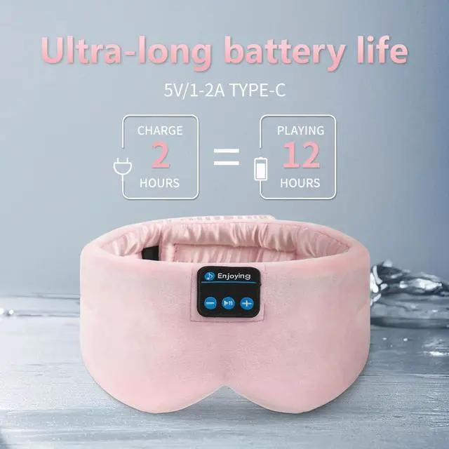 Alt view image 2 of 6 - Soft Sleep Eye Mask Bluetooth Headband Wireless Headphones, Adjustable Sleep Mask for Sleeping Meditation Insomnia Night Mask Music Eye Cover for Side Sleepers Airplane Travel, Pink