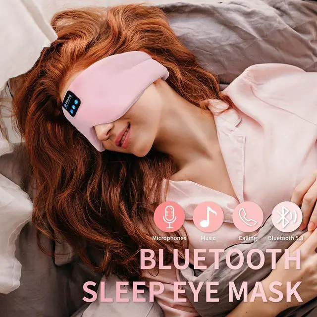 Alt view image 4 of 6 - Soft Sleep Eye Mask Bluetooth Headband Wireless Headphones, Adjustable Sleep Mask for Sleeping Meditation Insomnia Night Mask Music Eye Cover for Side Sleepers Airplane Travel, Pink