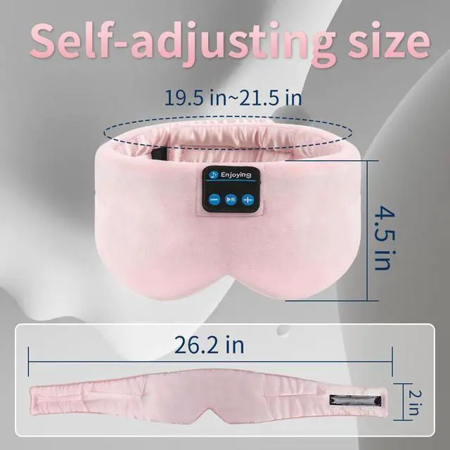 Alt view image 6 of 6 - Soft Sleep Eye Mask Bluetooth Headband Wireless Headphones, Adjustable Sleep Mask for Sleeping Meditation Insomnia Night Mask Music Eye Cover for Side Sleepers Airplane Travel, Pink