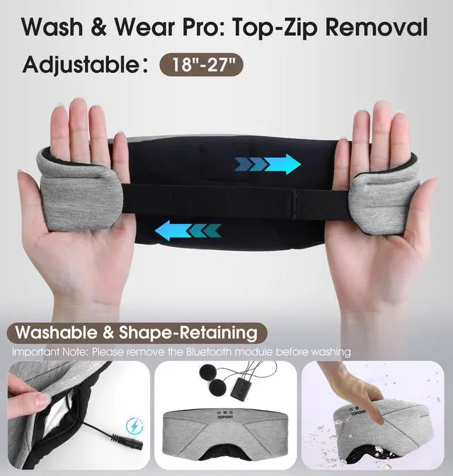 Alt view image 7 of 7 - Sleep Mask with Headphones Bluetooth 5.4, Blackout Eye Mask for Sleeping Headphones Earphones with Soft Bamboo Cotton Cooling Breathable, HD Stereo Speaker for Side Sleepers Women Men Travel