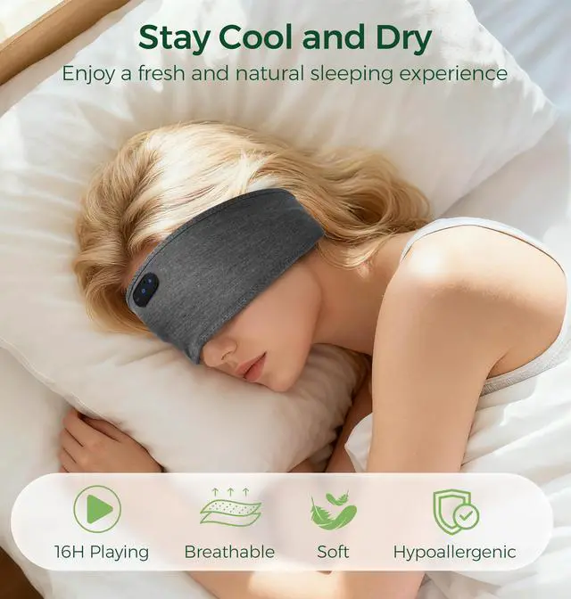 Alt view image 3 of 7 - Bamboo Cotton Sleep Headphones,Ultra-Soft Wireless Headband Bluetooth for Side Sleepers, with 14H Playtime & Bluetooth 6.0, 4-in-1 Music Sleep Earphones for Side Sleeping(Grey)