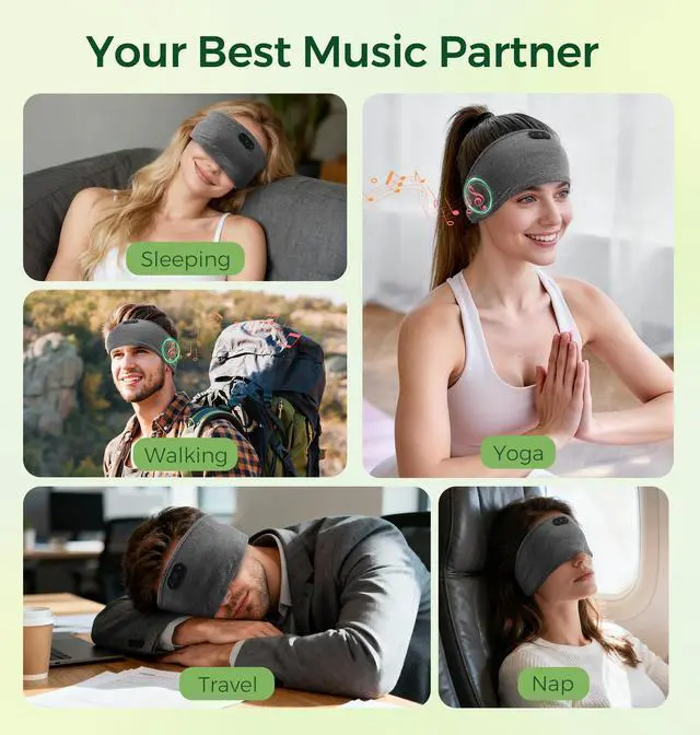 Alt view image 7 of 7 - Bamboo Cotton Sleep Headphones,Ultra-Soft Wireless Headband Bluetooth for Side Sleepers, with 14H Playtime & Bluetooth 6.0, 4-in-1 Music Sleep Earphones for Side Sleeping(Grey)