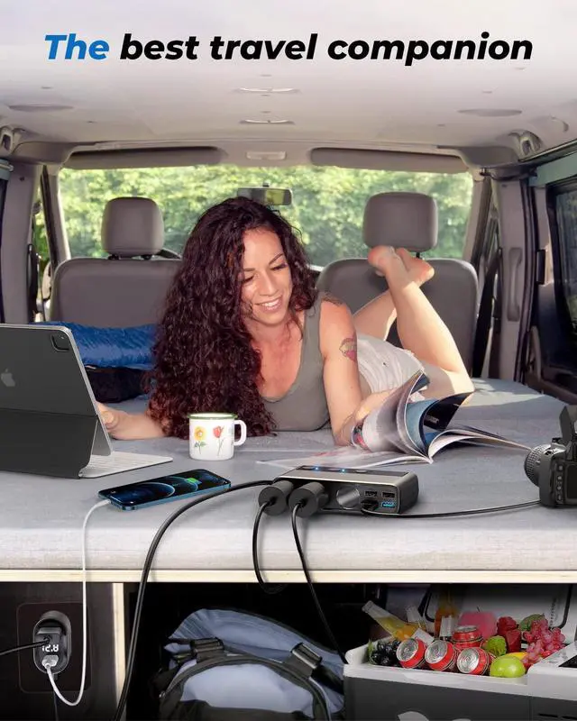 Alt view image 6 of 7 - 9 in 1 Cigarette Lighter Splitter, 210W Cigarette Lighter Adapter with PD/QC 3.0 * 2 Charge(3.3FT Cable), 12V/24V Independent Switches DC Cigarette Outlet Car Charger for All Car Devices