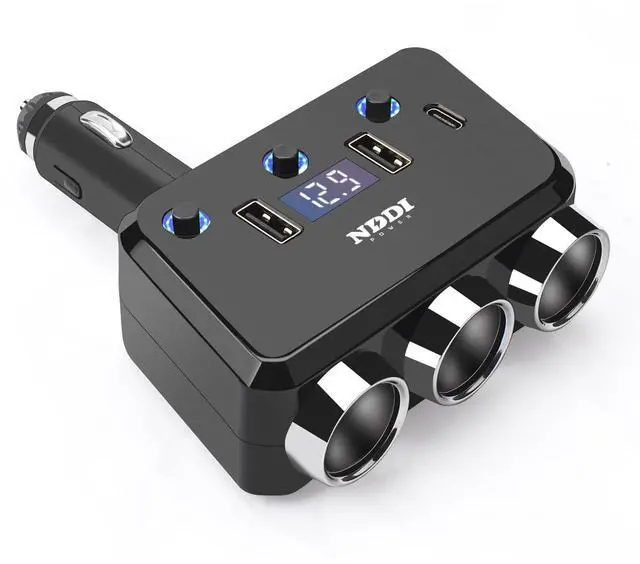 Main image of Cigarette Lighter Splitter, 12V/24V Vehicles Adapter Charger with QC 3.0A Dual USB and PD Type-C, Cigarette Lighter Adapter with LED Voltage Display and Independent Switch