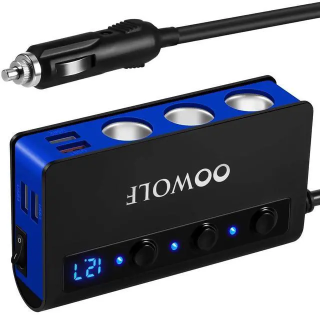 Main image of 7 in 1 180W Quick Charge 3.0 Cigarette Lighter Adapter, with Cigarette Lighter Function, for 12V-24V Car, 3-Socket Splitter, 4 USB Ports Car Power Adapter for GPS, Dash Cam, Phone, Tablet etc