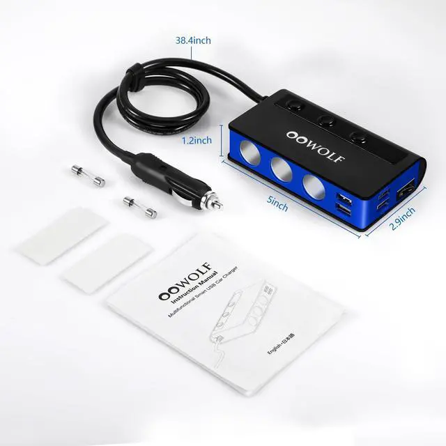 Alt view image 7 of 7 - 7 in 1 180W Quick Charge 3.0 Cigarette Lighter Adapter, with Cigarette Lighter Function, for 12V-24V Car, 3-Socket Splitter, 4 USB Ports Car Power Adapter for GPS, Dash Cam, Phone, Tablet etc