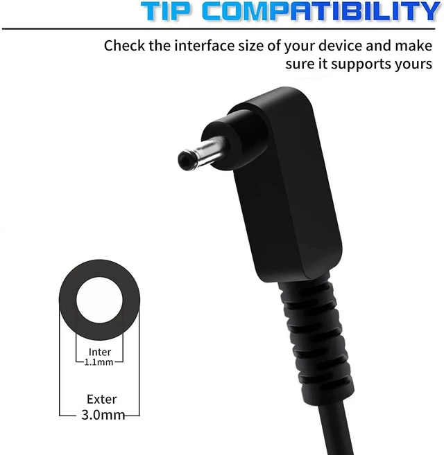 Alt view image 2 of 7 - N15Q8 N15Q9 N16P1 N20C5 65W 19V 3.42A Charger Replacement for Acer Laptop AC Adapter A13-045N2A A11-065N1A Pa-1450-26 Aspire 1 5 R15 Slim A515-54 Chromebook C738T C740 Spin 1 5 Swift 3 Power Cord