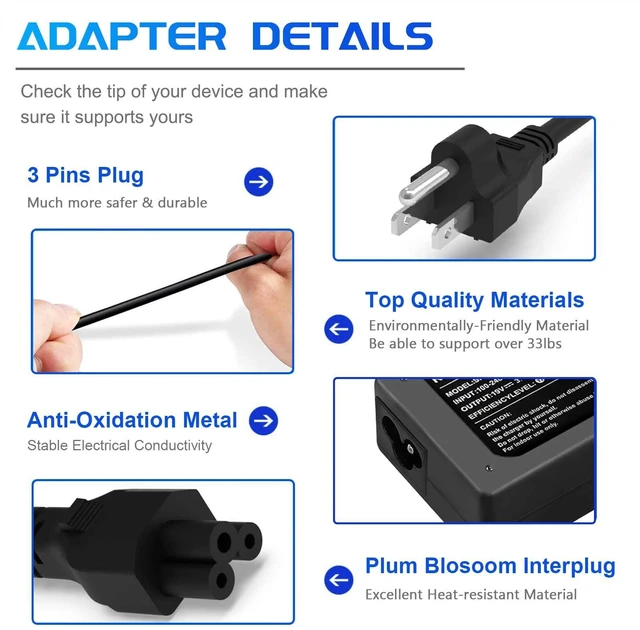 Alt view image 4 of 7 - N15Q8 N15Q9 N16P1 N20C5 65W 19V 3.42A Charger Replacement for Acer Laptop AC Adapter A13-045N2A A11-065N1A Pa-1450-26 Aspire 1 5 R15 Slim A515-54 Chromebook C738T C740 Spin 1 5 Swift 3 Power Cord