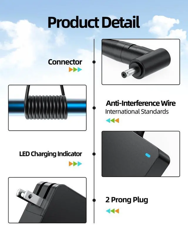 Alt view image 2 of 6 - Laptop Charger Compatible with Asus VivoBook 15 16 17 14, Go 15 14 12, Flip 15 14, S15 S14 S13, Fit for Zenbook/Chromebook/EeeBook, Foldable Plug Power Adapter 65W/45W/33W