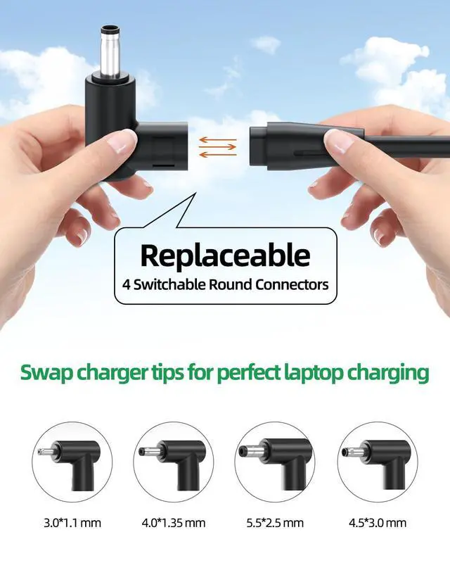 Alt view image 4 of 6 - Laptop Charger Compatible with Asus VivoBook 15 16 17 14, Go 15 14 12, Flip 15 14, S15 S14 S13, Fit for Zenbook/Chromebook/EeeBook, Foldable Plug Power Adapter 65W/45W/33W