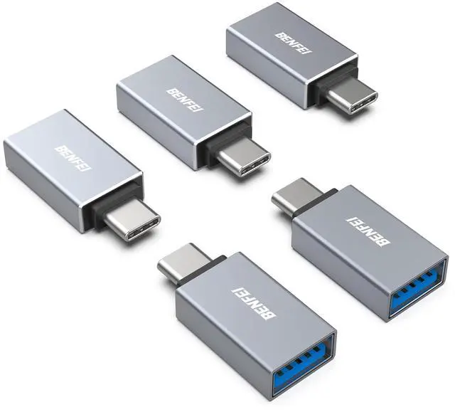 Main image of 5 Pack USB C to USB 3.0 Adapter, USB C to A Male to Female Adapter Compatible with iPhone 15 Pro/Max, MacBook Pro/Air 2023, iPad Pro, iMac, S23, XPS 17, Surface Book 3 and More - Gray