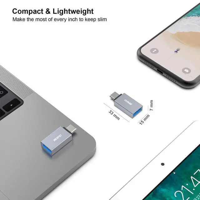 Alt view image 7 of 7 - 5 Pack USB C to USB 3.0 Adapter, USB C to A Male to Female Adapter Compatible with iPhone 15 Pro/Max, MacBook Pro/Air 2023, iPad Pro, iMac, S23, XPS 17, Surface Book 3 and More - Gray