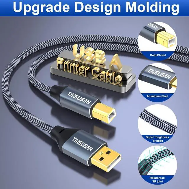 Alt view image 5 of 7 - USB Printer Cable 30ft, Type A to B, High Speed Cord Compatible for Keyboard, MacBook, Printers and Scanners - Gray