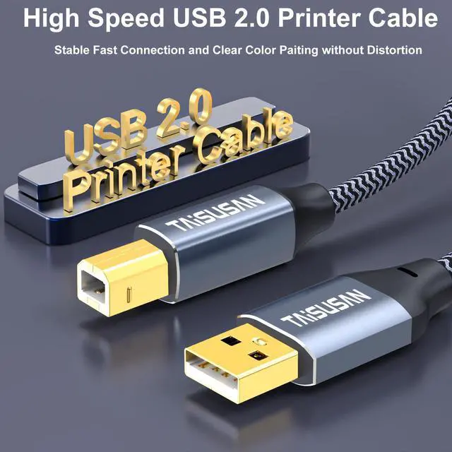 Alt view image 7 of 7 - USB Printer Cable 30ft, Type A to B, High Speed Cord Compatible for Keyboard, MacBook, Printers and Scanners - Gray