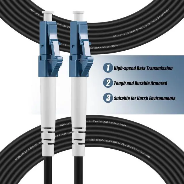 Alt view image 2 of 7 - -30M(98ft) OS2 LC to LC Fiber Optic Cable Outdoor Armored, Single Mode, Simplex, 9/125µm 3.0mm Diameter Fiber Patch Jumper Cable, LSZH, OS1/OS2 Compatible, Black