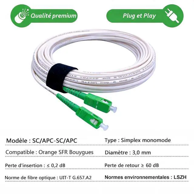 Alt view image 2 of 7 - 25m/82.02ft Fiber Optic Cable SCA to SCA Simplex Singlemode 9/125m LSZH, Patch Cord Cable for FTTH, White Color, 25 Meters