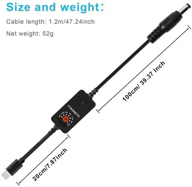 Alt view image 6 of 7 - Universal USB-C to 3V 4.5V 5V 6V 7.5V 9V 12V Multi-Voltage Adapter DC CablePD Trigger Cable with DC-DC Step Down Module, 8 Connector Tips, for Tablets, Led Light, Lamps, Routers