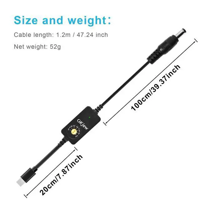 Alt view image 7 of 7 - 3.94FT USB C to DC PD Adapter Cable with 7 Connector Tips, Adjustable Voltage 3V/4.5V/5V/6V/7.5V/9V/12V, Type-C to DC Power Cable for Fast Charging, Compact & Portable Design