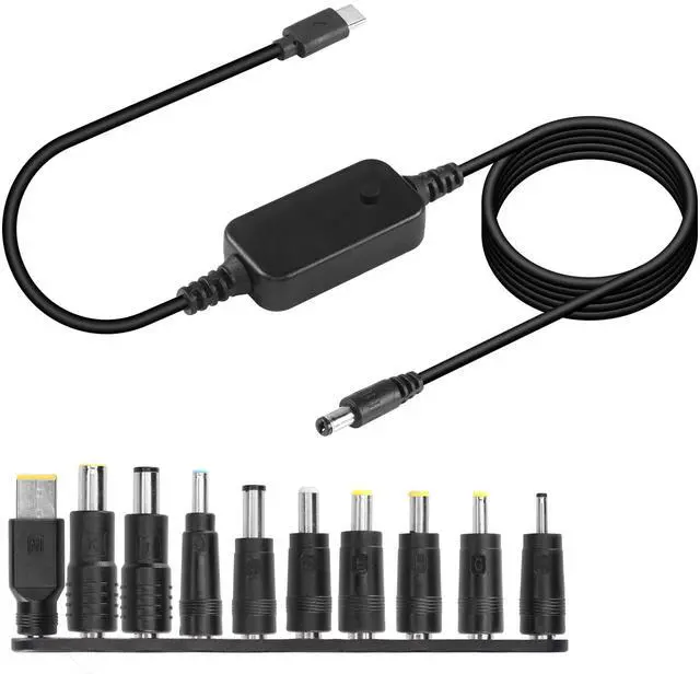 Main image of 3.6FT USB C to DC PD Adapter Cable with 10 Connecor Tips,Type-C to DC Power Cable Output Adjustable Voltage 5V-9V-12V-15V-20V PD Fast Charging Cable