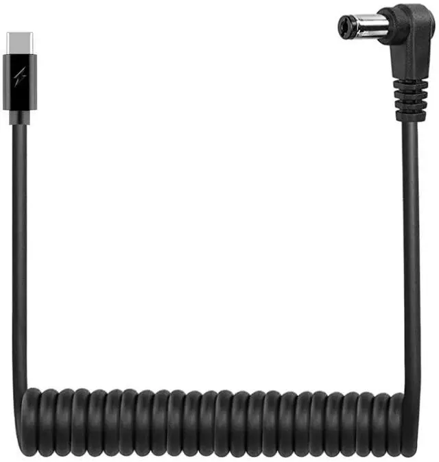 Main image of 90 Degree Type C to DC Charging Cable, Type C USB C Male to DC 5.5X2.5mm Male Power Jack Notebook Charging Cable Coiled Spring Charging Cord, 12V 5A