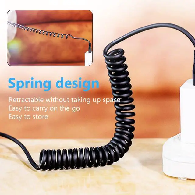 Alt view image 4 of 7 - 90 Degree Type C to DC Charging Cable, Type C USB C Male to DC 5.5X2.5mm Male Power Jack Notebook Charging Cable Coiled Spring Charging Cord, 12V 5A