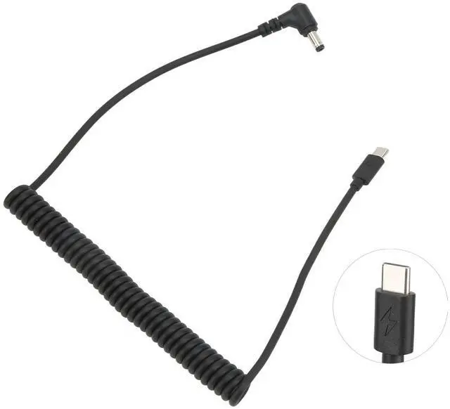 Alt view image 6 of 7 - 90 Degree Type C to DC Charging Cable, Type C USB C Male to DC 5.5X2.5mm Male Power Jack Notebook Charging Cable Coiled Spring Charging Cord, 12V 5A