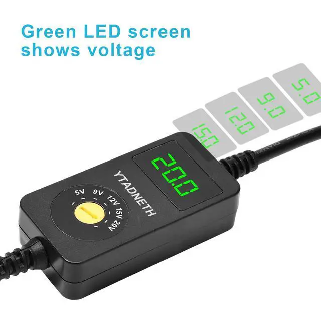 Alt view image 6 of 7 - Universal USB C to DC Adapter, Barrel PD Trigger Cable, USB-C to DC 5V 9V 12V 15V 20V Adapter Cable with LED Display, for Netbook, Tablets, Led Light, Lamps, Routers