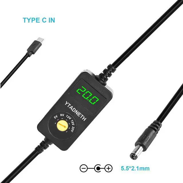 Alt view image 7 of 7 - Universal USB C to DC Adapter, Barrel PD Trigger Cable, USB-C to DC 5V 9V 12V 15V 20V Adapter Cable with LED Display, for Netbook, Tablets, Led Light, Lamps, Routers