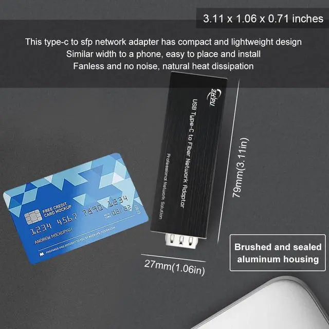 Alt view image 3 of 7 - USB C to Fiber Network Adaptor,USB3.0 Type C 5V to 100/1000base-X SFP Gigabit Network Card,Supported for Windows and Linux