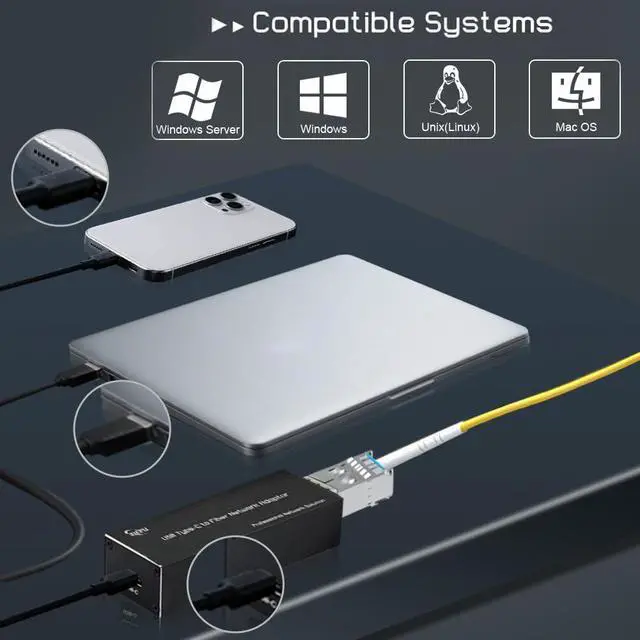 Alt view image 5 of 7 - USB C to Fiber Network Adaptor,USB3.0 Type C 5V to 100/1000base-X SFP Gigabit Network Card,Supported for Windows and Linux