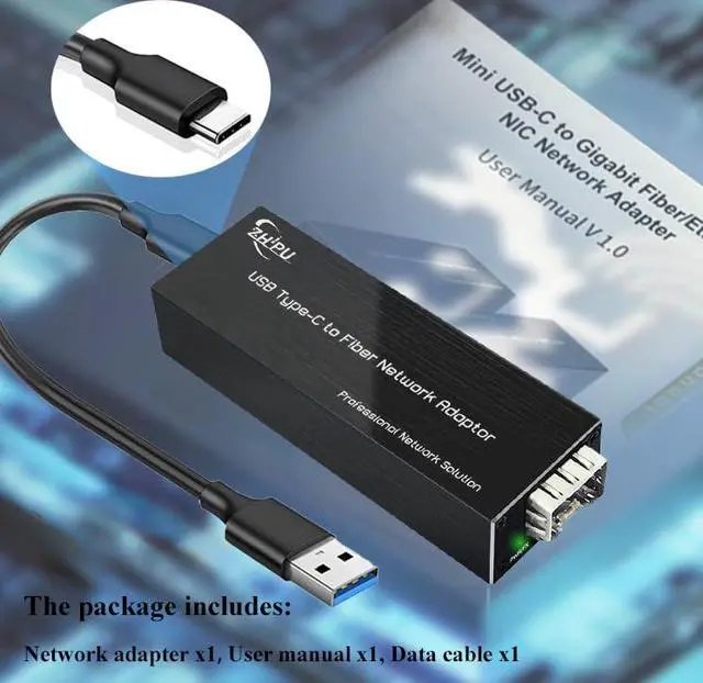 Alt view image 7 of 7 - USB C to Fiber Network Adaptor,USB3.0 Type C 5V to 100/1000base-X SFP Gigabit Network Card,Supported for Windows and Linux