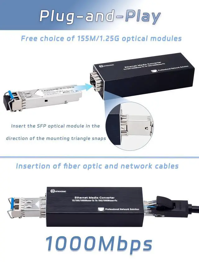 Alt view image 4 of 7 - Mini Gigabit Fiber Media Converter Plug and Play Fiber to Ethernet Converter 10/100/1000BASE-Tx RJ45 to 100/1000BASE-SX SFP Slot Compact Ethernet Converter Support POE Power
