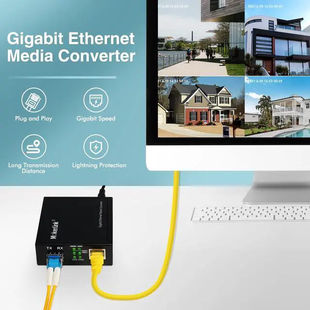 Alt view image 2 of 7 - Gigabit SFP to RJ45 Converter, A Pair 2 Pack Single-Mode Fiber to Ethernet Media Converter, 10/100/1000Mbps RJ45 Port, 1000Base-LX SFP Module 1310nm up to 20KM