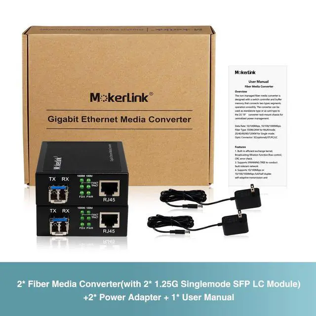Alt view image 7 of 7 - Gigabit SFP to RJ45 Converter, A Pair 2 Pack Single-Mode Fiber to Ethernet Media Converter, 10/100/1000Mbps RJ45 Port, 1000Base-LX SFP Module 1310nm up to 20KM