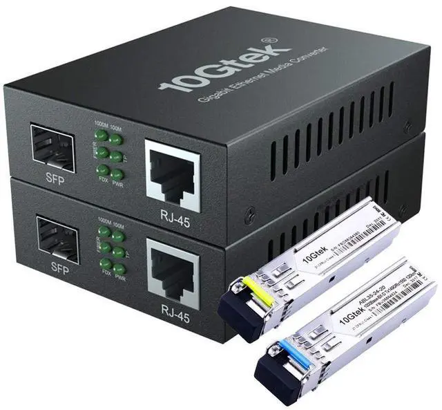 Main image of a Pair of Gigabit Ethernet Bidi Media Converter, SingleMode Single LC Fiber to Ethernet RJ45 Converter for 10/100/1000Base-Tx to 1000Base-LX, UL Certified, up to 20-km