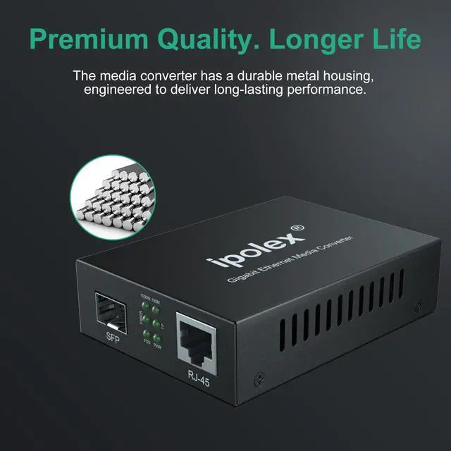 Alt view image 5 of 7 - Gigabit Single-Mode LC Fiber to Ethernet Media Converter with SFP LX Module, 1.25G SFP Fiber to Copper RJ45, 1000Base-LX to 10/100/1000Base-TX, 1310nm, SMF, Transmission up to 20-KM