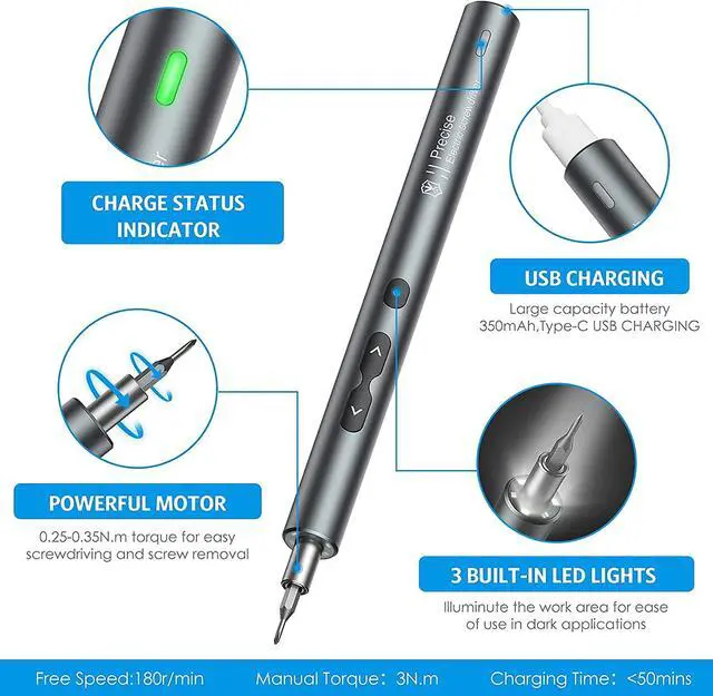 Alt view image 3 of 7 - Electric Screwdriver 28-in-1 Cordless Mini Power Precision Screwdriver Set with 24 Bits, Rechargeable Repair Tool Kit for Phones Watch Laptops