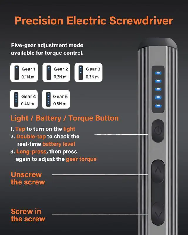 Alt view image 4 of 6 - 3.7v Mini Electric Screwdriver Set, Precision Screwdriver Set with 5 Torque Settings, LED Light, Magnetic Storage, Magnetizer, Repair Tool Kit for Electronics Phone Camera Laptop Watch