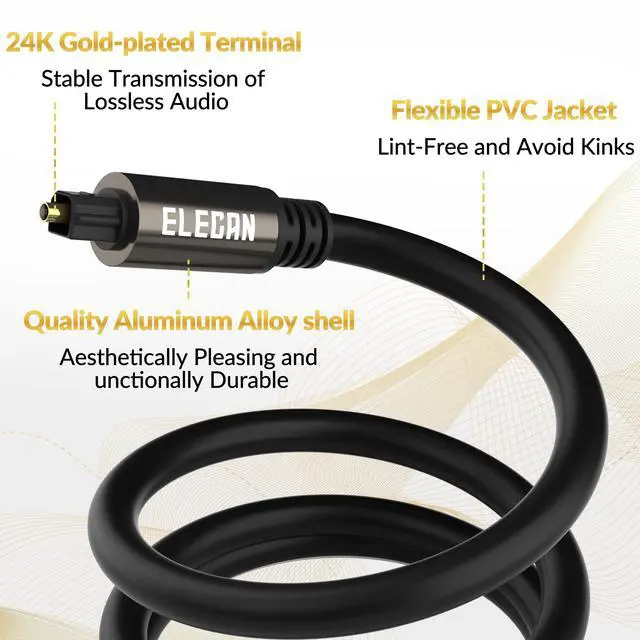 Alt view image 3 of 6 - Optical Audio Cable 30 Ft Digital Audio Toslink Cable Cord-Fiber Optic-Gold Plated-Flexiable&Durable-for Home Theater,Sound Bar,PS4&Xbox-with 4 Right Angled and Mini Toslink Adapters+Ties
