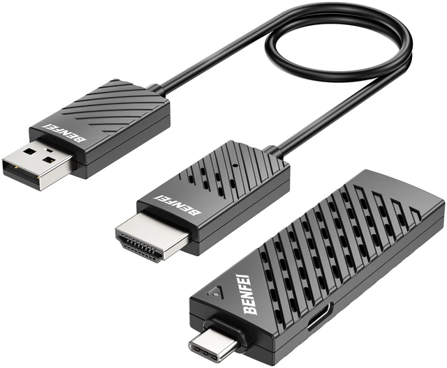 Main image of Wireless USB C Transmitter and HDMI Receiver Kit, Supporting 1080P USB-C to HDMI Wireless Transmitter up to 98 Feet/30 Meter, 65W PD, Compatible with MacBook, iPad Pro, iMac, S23, XPS17