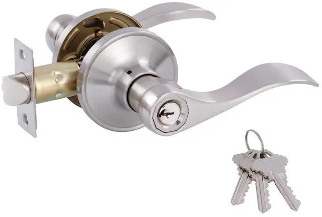 Main image of Door Levers Interior Keyed Difference Entry Front/Bedroom Door Handles for Left and Right Opened Door with Lock and Keys Set in Satin Nickel