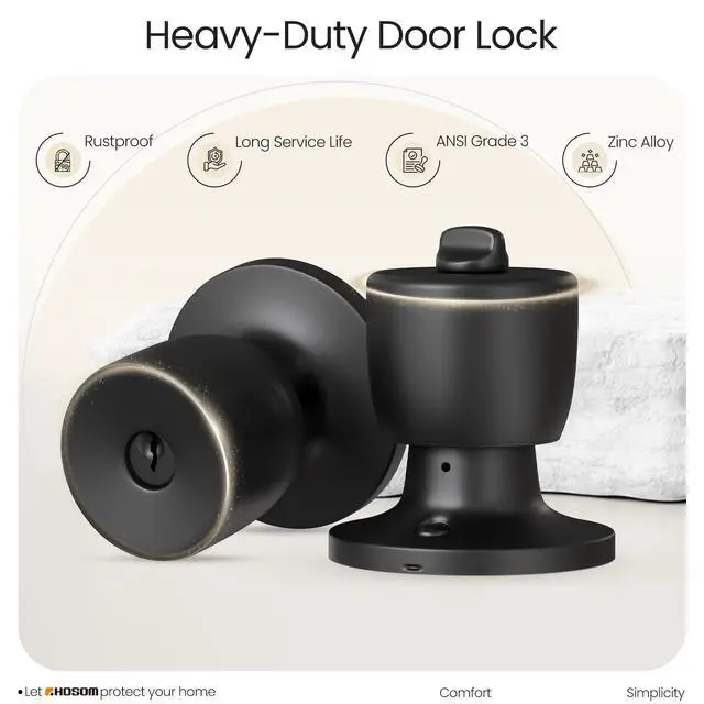 Alt view image 5 of 7 - Door Knob with Lock and Key, Matte Black Door Knobs Exterior Door Knob for Bedroom and Bathroom, Keyed Entry Door Knob Interior, Stainless Steel Door Handle,1 Pack
