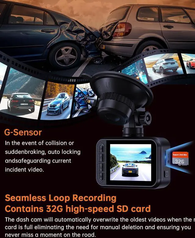 Alt view image 5 of 7 - 2.5K Front + 1080P Rear Dual Dash Cam, WDR Night Vision, 130° Wide Angle, Parking Monitor, G-Sensor, Loop Recording, Supercapacitor, 32GB Card Included, Supports 256GB Max