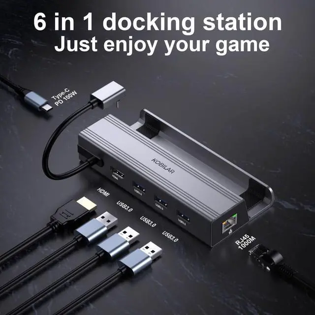 Alt view image 3 of 7 - Steam Deck 6 in 1 Docking Station Legion Go/Rog Ally,Type-C to 3*USB-A 3.0(5Gbps)HDMI(4K/60Hz)PD 100WEthernet(1000Mbps) with a complimentary USB-C Cable