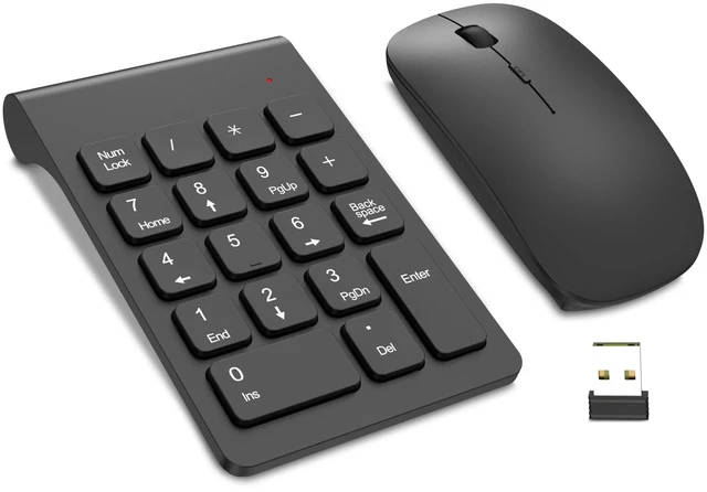 Main image of Wireless Numeric Keypad, Mini 2.4G 18 Keys Number Pad, Portable Silent Financial Accounting Numeric Keypad Keyboard Extensions with Wireless Mouse for Laptop, PC, Desktop, Notebook(Black)